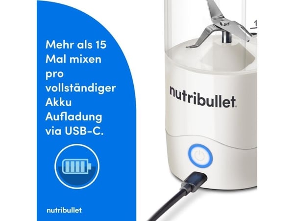NutriBullet Flip, Bärbar mixer, 0,59 l, Pulsfunktion, Iskrossning, Svart, Vit