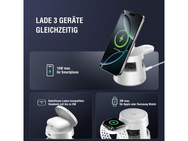 4smarts 541535, Innendørs, Utendørs, USB, Trådløs lading, 1,5 m, Hvit