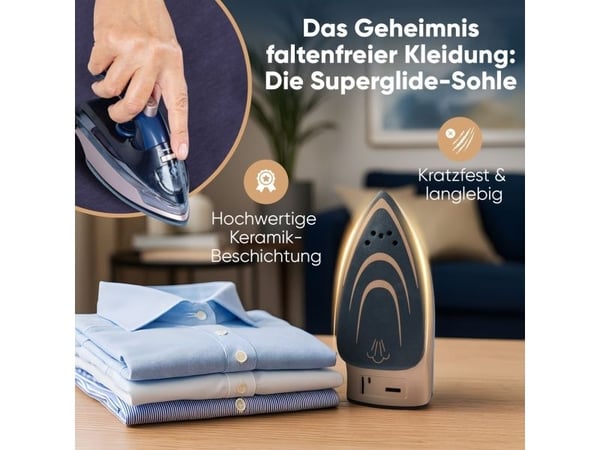 ProfiCare PC-DB 3125, Dampstrykejern, Keramisk strykesål, Blå, Rosa, 0,04 L, Innebygd, 800 W