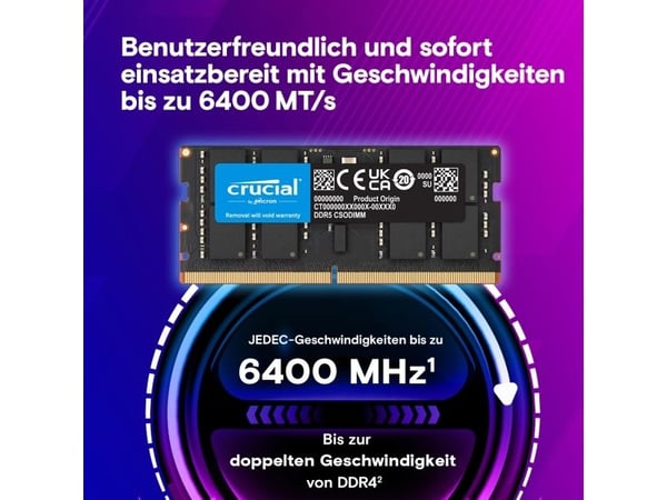 Crucial - DDR5 - modul - 32 GB - SO DIMM 262-pin - 3200 MHz / PC5-51200 - CL52 - 1.1 V - klokket - on-die ECC - svart