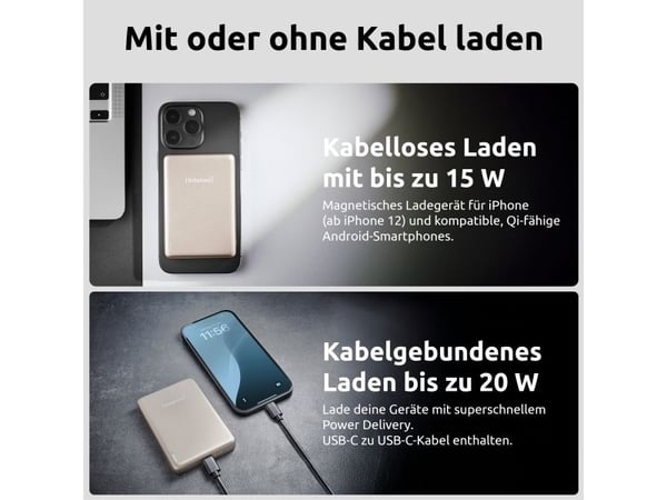Intenso MW10000, 10000 mAh, Lithium Polymer (LiPo), Power Delivery, Programmable Power Supply (PPS), Trådløs lading, 3,85 V, Sjampagne