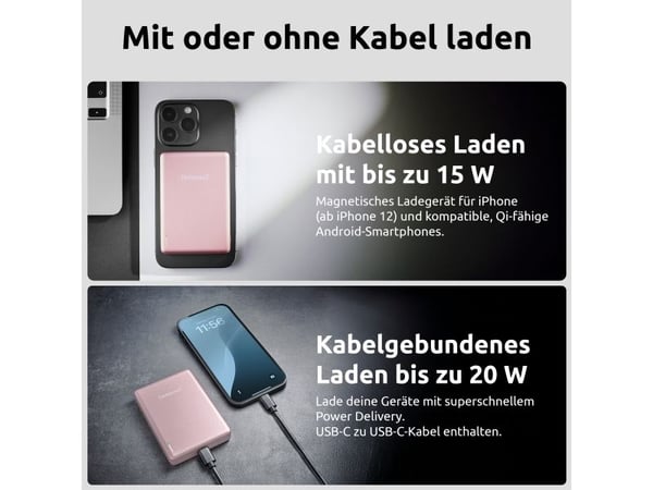 Intenso MW10000, 10000 mAh, Lithium Polymer (LiPo), Power Delivery, Programmable Power Supply (PPS), Trådløs lading, 3,85 V, Rosa