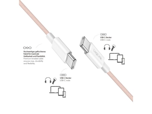 LogiLink CU0343, 1 m, USB C, USB C, USB 2.0, 0,48 Gbit/s, Rosa