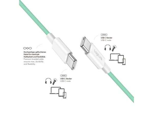 LogiLink CU0348, 1,5 m, USB C, USB C, USB 2.0, 0,48 Gbit/sek, vihreä