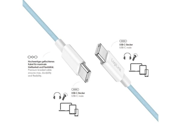LogiLink CU0349, 0,5 m, USB C, USB C, USB 2.0, 0,48 Gbit/sek, sininen
