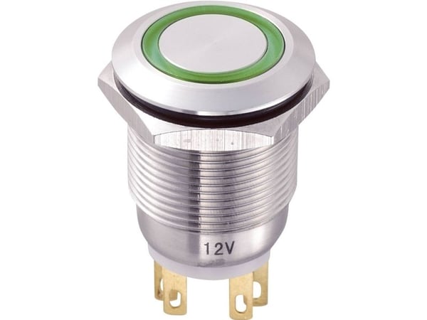 Conrad Vandalismusgeschützter Druckschalter 250 V/AC 5 A 1 x Aus/Ein IP65 tastend 1 St, Grønn, Rustfritt stål, Rustfritt stål, 250 V, 5 A