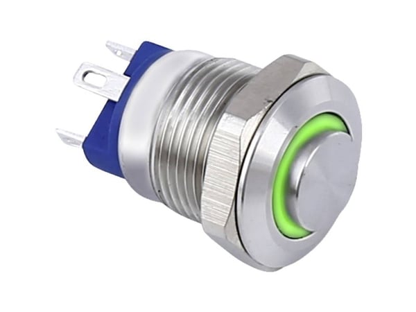 Conrad TC-9219004 Drucktaster 48 V/AC 2 A 1 x Aus/Ein IP67 tastend 1 St., Grønn, Rustfritt stål, Rustfritt stål, 48 V, 2 A