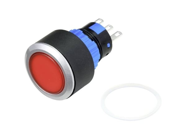 Conrad Drucktaster 250 V/AC 3 A 1 x Aus/Ein IP65 tastend 1 St., Sort, Rød, Sølv, 250 V, 3 A