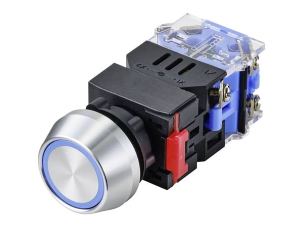 Conrad LAS0-L-11ZEB/B/12V Trykknapp 250 V 5 A 1 x Av/På IP40 låsbar 1 stk, Blå, 250 V, 5 A