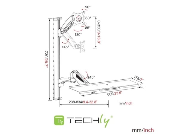 EFB Techly veggmontering for 38,1 cm 15 tommer - 68,58 cm 27 tommer tastaturbrett og arm