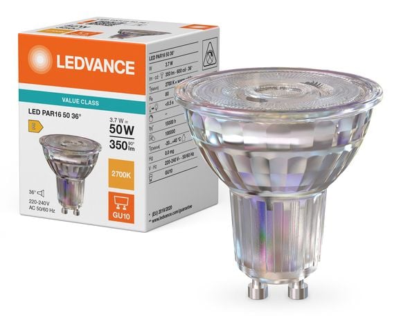 Osram LED PAR16 P, 3,7 W, 50 W, GU10, 575 lm, 15000 timer, Varm hvit