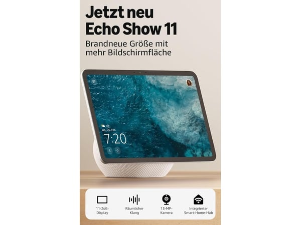 Amazon Echo Show 11, Amazon Alexa, Rektangel, Hvit, Glacier White, Engelsk, Spansk, 27,9 cm (11")