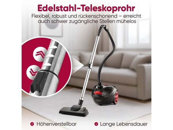 ProfiCare PC-BS 3141, 700 W, Sylindervakuum, Tørr, Støv pose, HEPA, Antrasitt, Rød