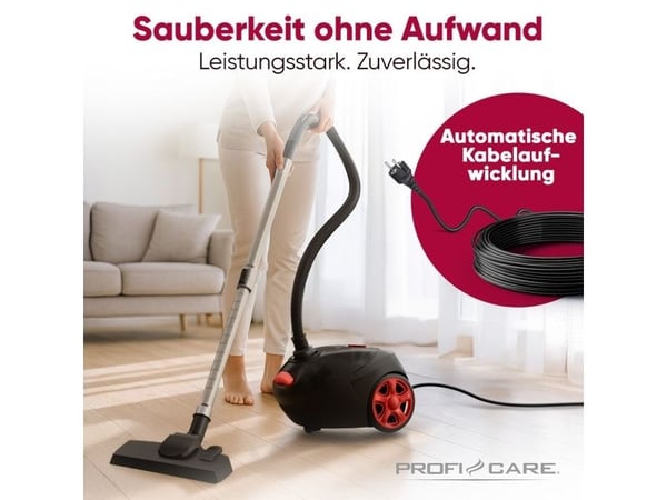 ProfiCare PC-BS 3141, 700 W, Sylindervakuum, Tørr, Støv pose, HEPA, Antrasitt, Rød