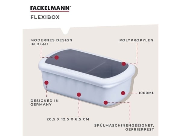Fackelmann Flexibox Be The Move, Lunsjbeholder, Voksen, Blå, Polypropylen (PP), Rektangulær, 1 l