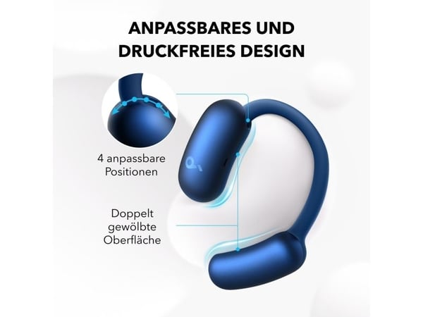 Soundcore AeroFit 2 - True wireless-hodetelefoner med mikrofon - åpent øre - over-øret-montering - Bluetooth - blå
