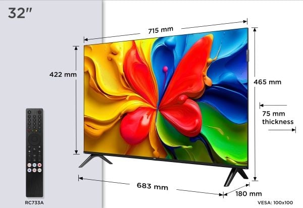 TCL 32V4C - 32" Diagonalklasse V4C Series LED-bakgrunnsbelyst LCD TV - QLED - Smart TV - Android TV - 720p 1366 x 768 - HDR - Quantum Dot