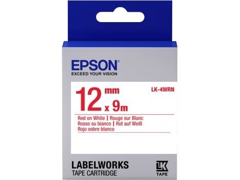 Epson LabelWorks LK-4WRN - Rødt på hvitt - Rull (1,2 cm x 2,9 m) 1 kassett(er) merketape - for LabelWorks LW-1000, 300, 400, 600, 700, 900, K400, Z...