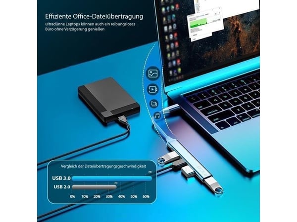 Inca IUSB-4TUX, USB 2.0 Type-A, USB 2.0 Type-A, USB 3.0, 5000 Mbit/s, Sølv, Hvit, Aluminium, Rund kabel