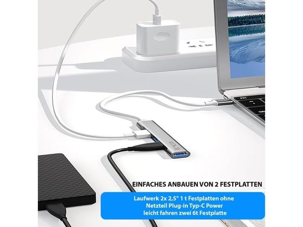 Inca IUSB-4TUX, USB 2.0 Type-A, USB 2.0 Type-A, USB 3.0, 5000 Mbit/s, Sølv, Hvit, Aluminium, Rund kabel