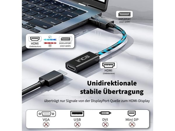 Inca IDTH-05, 0,2 m, DisplayPort, HDMI-tyyppi A (vakio), Uros, Naaras, Suora