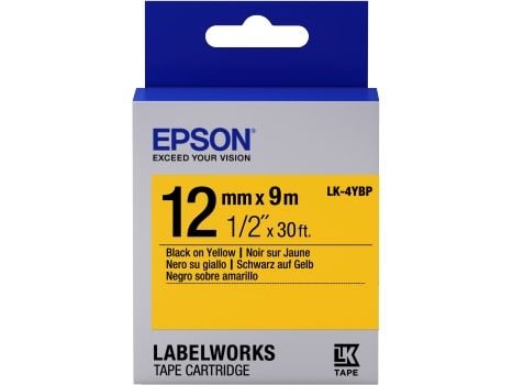 Epson LK-4YBP - Svart på gult - Rull (1,2 cm x 9 m) 1 kassett(er) merketape - for LabelWorks LW-1000, 300, 400, 600, 700, 900, K400, Z5000, Z5010, ...
