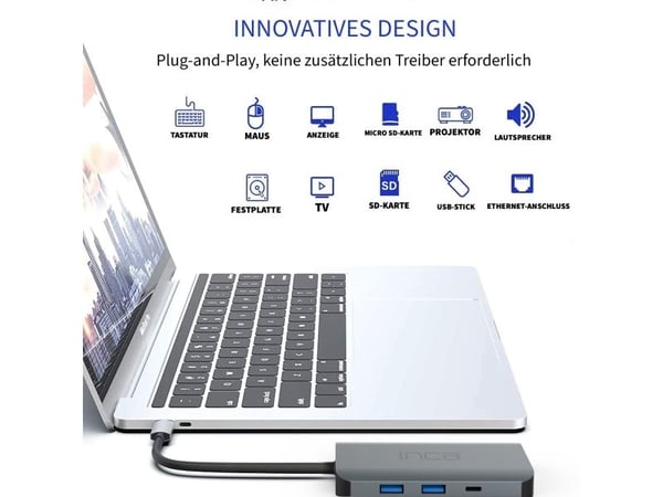 Inca ITPC-10TX, USB Type-C, 3.5mm, HDMI, RJ-45, USB 3.0, USB Type-C, MicroSD (TransFlash), SD, 5000 Mbit/s, 60 Hz, 2160p