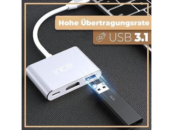 Inca ITPC-04T, USB Type-C, HDMI, Thunderbolt 3, USB 3.2 Gen 1 (3.1 Gen 1) Type-A, 5000 Mbit/s, 30 Hz, 2160p, 3840 x 2160 pikseliä