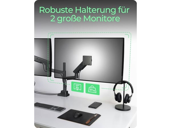 Skjermstativ IcyBox 2 skjermer opp til 57"/27 kg bordfeste