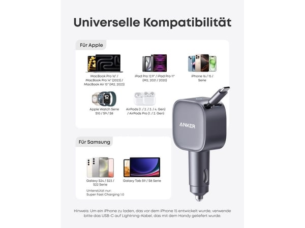 Anker A2738HA2, Innendørs, Sigarettenner, 0,75 m, Metallisk
