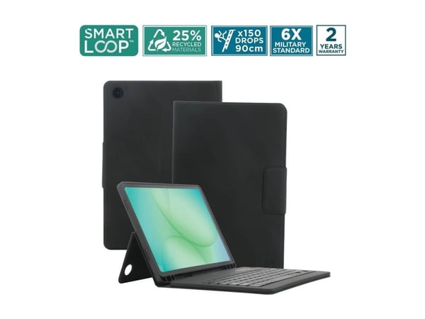 Mobilis Element - Tastatur og folioveske (folioeske) - with french bluetooth keyboard - trådløs - Bluetooth - AZERTY - svart tastatur, svart boks -...