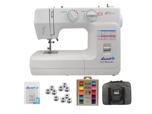 Lucznik KORNELIA II 2004, Hvit, Semi-automatisk symaskin, Overlock / Overkast, Sying, 4 Steg, 5 mm, Rotasjon