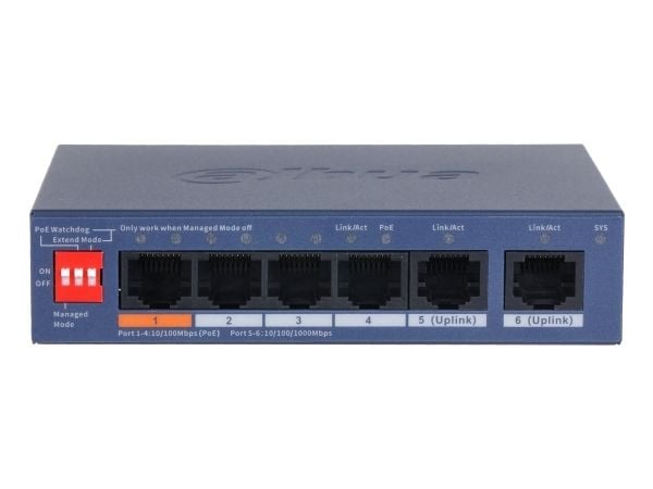 Dahua Technology CS4006-4ET2GT-60, hanterad, L2, Gigabit Ethernet (10/100/1000), Strömförsörjning via Ethernet (PoE) stöd, Monteringsbar på väggen