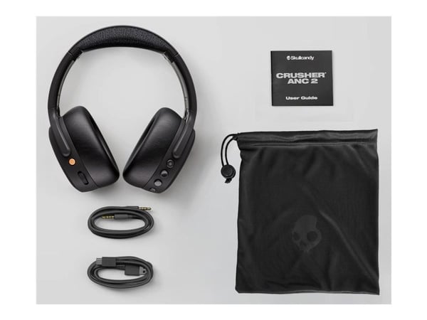 Skullcandy Crusher ANC 2 - Hodetelefoner med mikrofon - full størrelse - Bluetooth - trådløs - aktiv støydemping - ekte svart