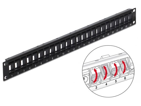 Delock Keystone Patch Panel - Patch-panel - svart - 1U - 19" - 24 portar