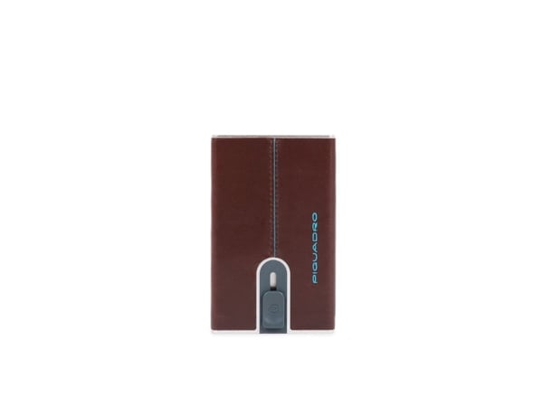 Piquadro Piquadro, blå firkantet, lær, kortveske, firkantet skyvesystem med pengeklips, PP5358B2R, mahogny, menn