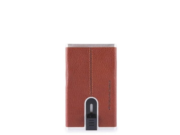 Piquadro Black Square lær kortholder, firkantet glidesystem med pengelomme PP4825B3R-CU, brun
