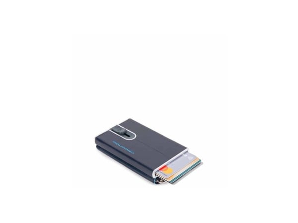 Piquadro Blue Square kortholder i lær med glidende system og glidelåslomme til mynter, PP5359B2R-BLU2, blå
