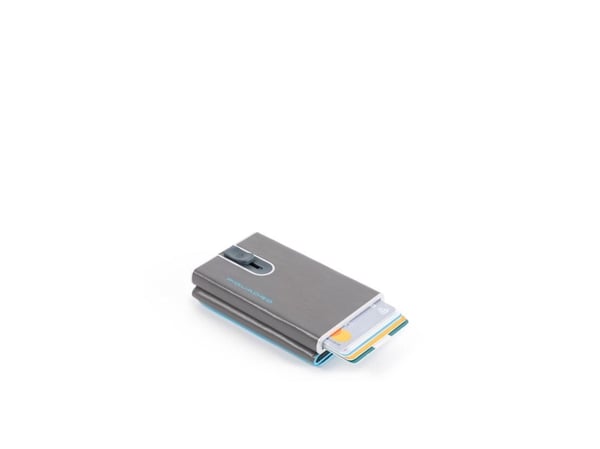 Piquadro, Blue Square, Leather, Card Holder, Square Sliding System with Compact for Banknotes, PP4891B2R-GR6, Grey, For Men