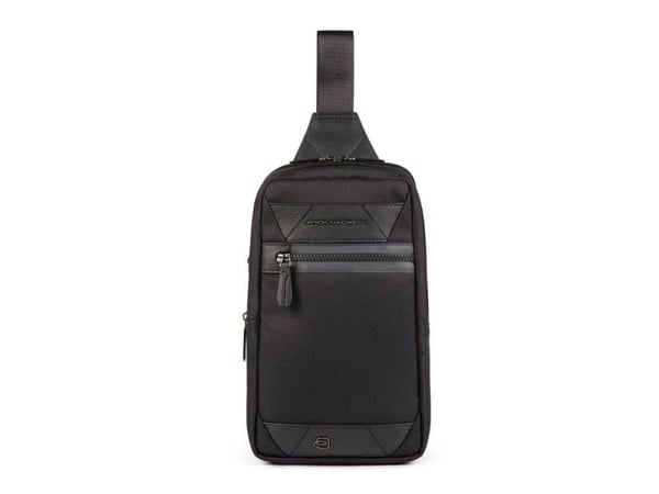 Piquadro Trakai skinn & tekstil mono sling tekstil crossbody-veske svart 42021990, 31 x 18 x 7 cm