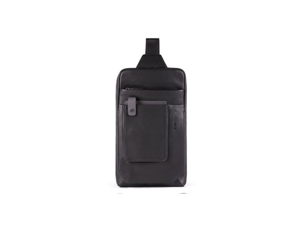 Piquadro Tallin - skinn - veske - mono sling - svart - for menn - 20 x 33 x 5 cm