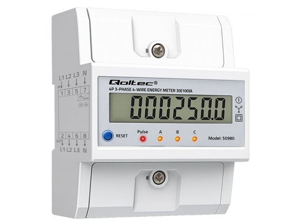 Qoltec trefas elektronisk elmätare med reset på DIN-skena 400V 100A LCD LED 4P