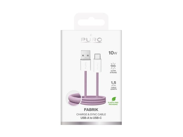 Puro Fabrik 2.0 10W USB-A - USB-C punottu kaapeli 1,5 m - vaaleanpunainen
