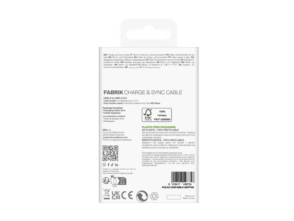 Puro Fabrik 2.0 10W USB-A - USB-C punottu kaapeli 1,5 m - vaaleanpunainen