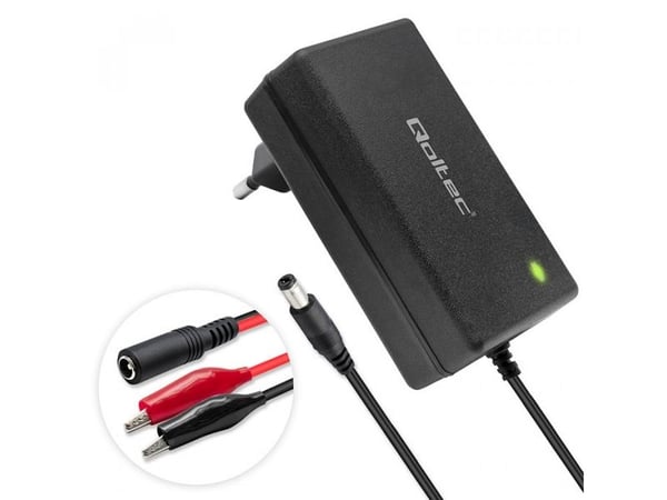 Qoltec automatisk batterilader AGM GEL STD | likeretter 12V | 2A | 24W | 5,5x2,1 | kabel 1,8m
