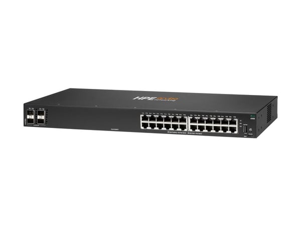 HPE Aruba 6100 24G 4SFP+ Switch - Switch - Styrt - 24 x 10/100/1000 + 4 x 1 Gigabit / 10 Gigabit SFP+ - side til side-luftflyt - rackmonterbar
