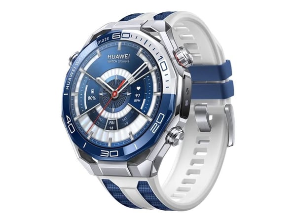 Huawei Watch Ultimate 2 - Steel-color zirconium-based liquid metal - smartklokke med stropp - fluorelastomer - blue and white - håndleddstørrelse: ...