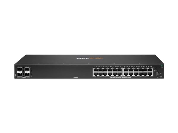 HPE Aruba 6100 24G 4SFP+ Switch - Switch - Styrt - 24 x 10/100/1000 + 4 x 1 Gigabit / 10 Gigabit SFP+ - side til side-luftflyt - rackmonterbar