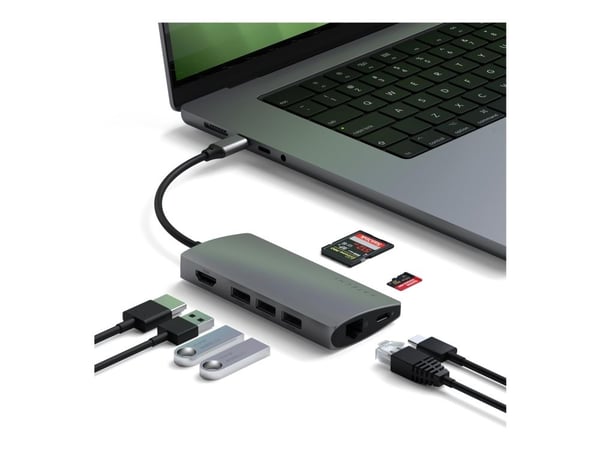 Satechi Multi-Port Adapter V2 Dock st., USB 3.2 Gen 1 (3.1 Gen 1) Type-C, Harmaa, MicroSD (TransFlash), SD, HDMI, RJ-45, USB 3.2 Gen 1 (3.1 Gen 1) ...