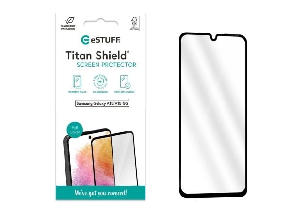 eSTUFF Titan Shield - Skjermbeskyttelse for mobiltelefon - full deksel - glass - for Samsung Galaxy A15, A15 5G